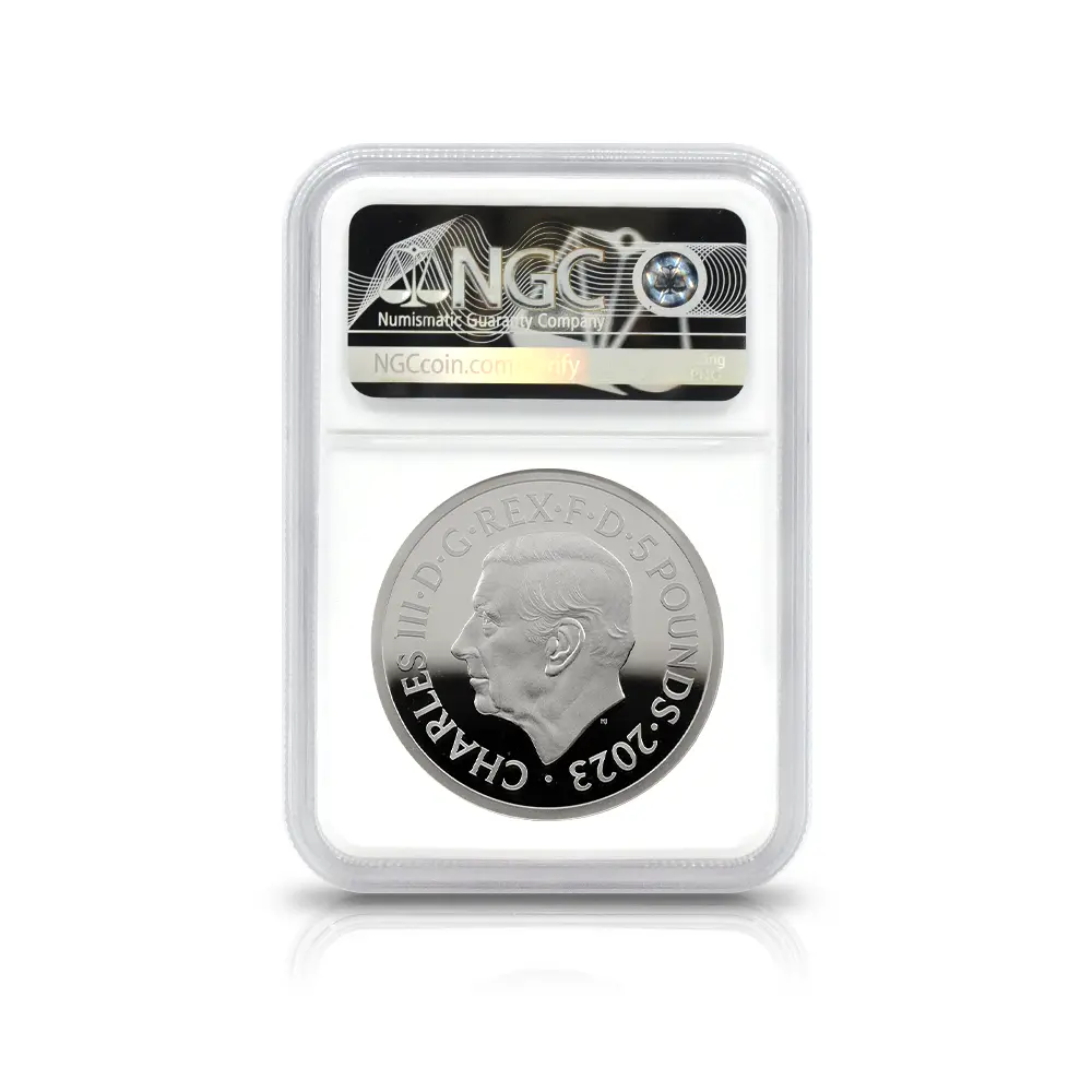 モダンコイン9：6559 2023 チャールズ3世 ペティションクラウン 5ポンド2オンス 銀貨2枚セット ファーストリリース NGC PF69・70UC 箱付き