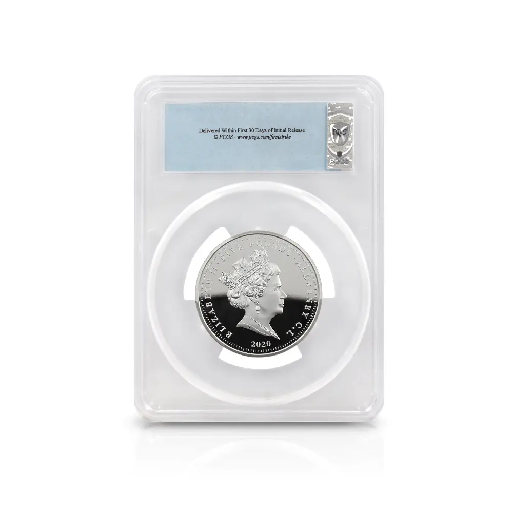 モダンコイン5：6563 オルダニー島 2020 エリザベス2世 スリーグレーセス 5ポンド2オンス 銀貨 ファーストストライク PCGS PR70DC 箱付き