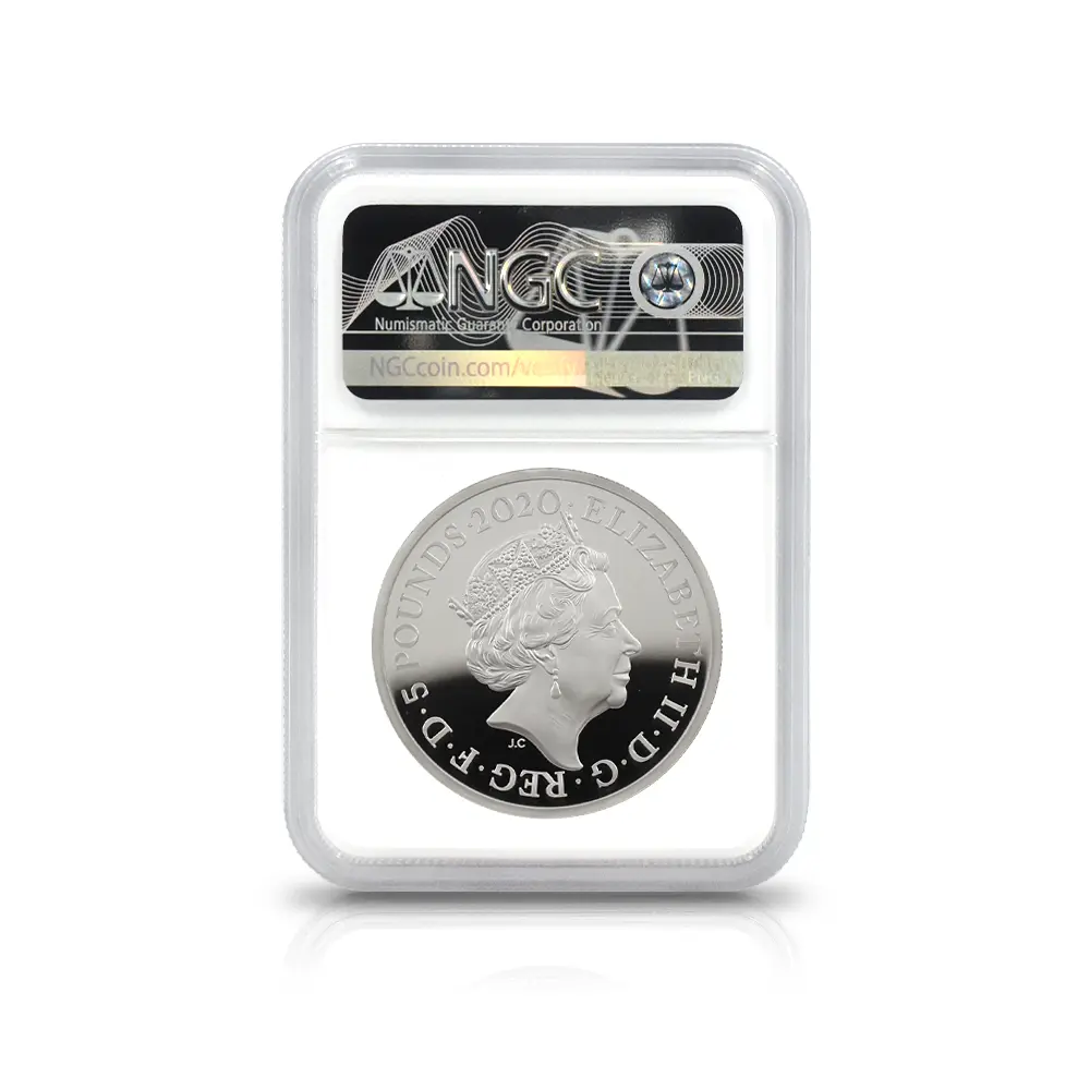 モダンコイン5:6564 2020 エリザベス2世 スリーグレーセス 5ポンド2オンス銀貨 発行即日鑑定品 NGC PF70UC 箱付き