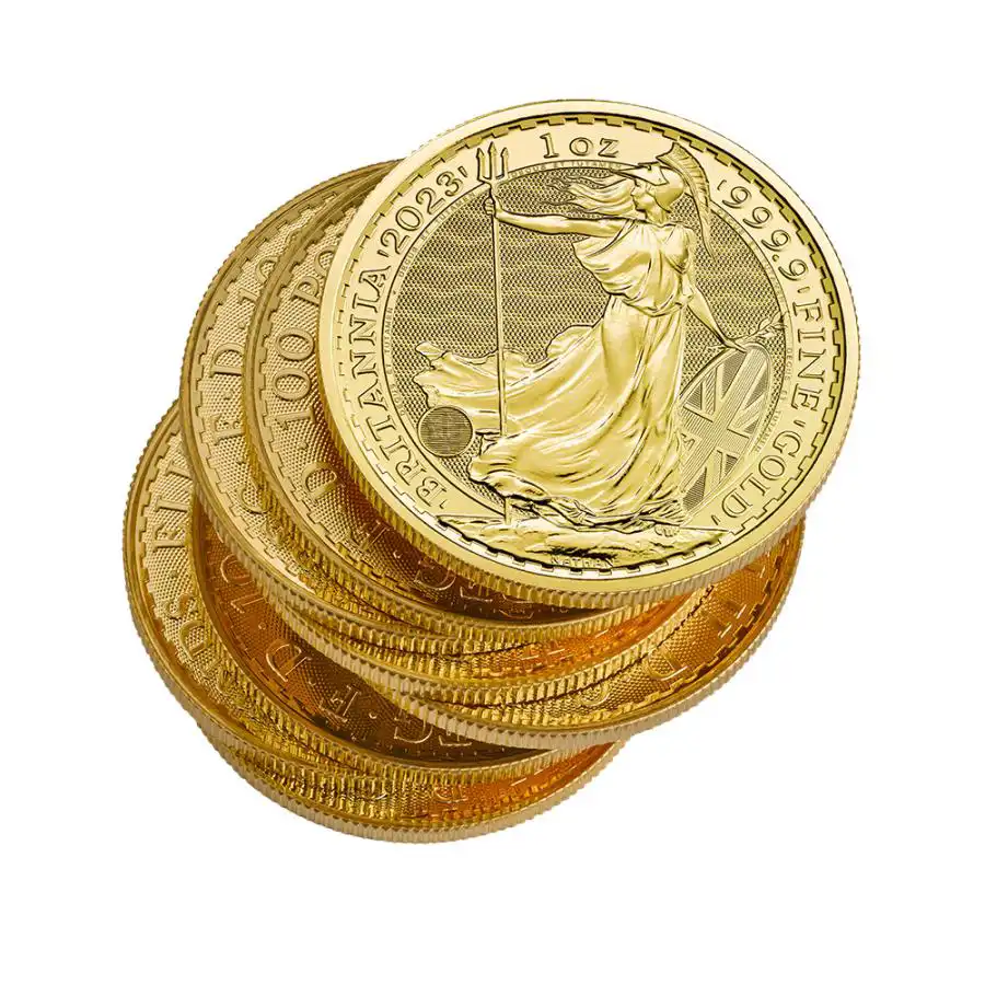 地金型5：2468 イギリス 2023 エリザベス2世 ブリタニア 100ポンド 1オンス 地金型金貨 【1枚】 (コインケース付き)