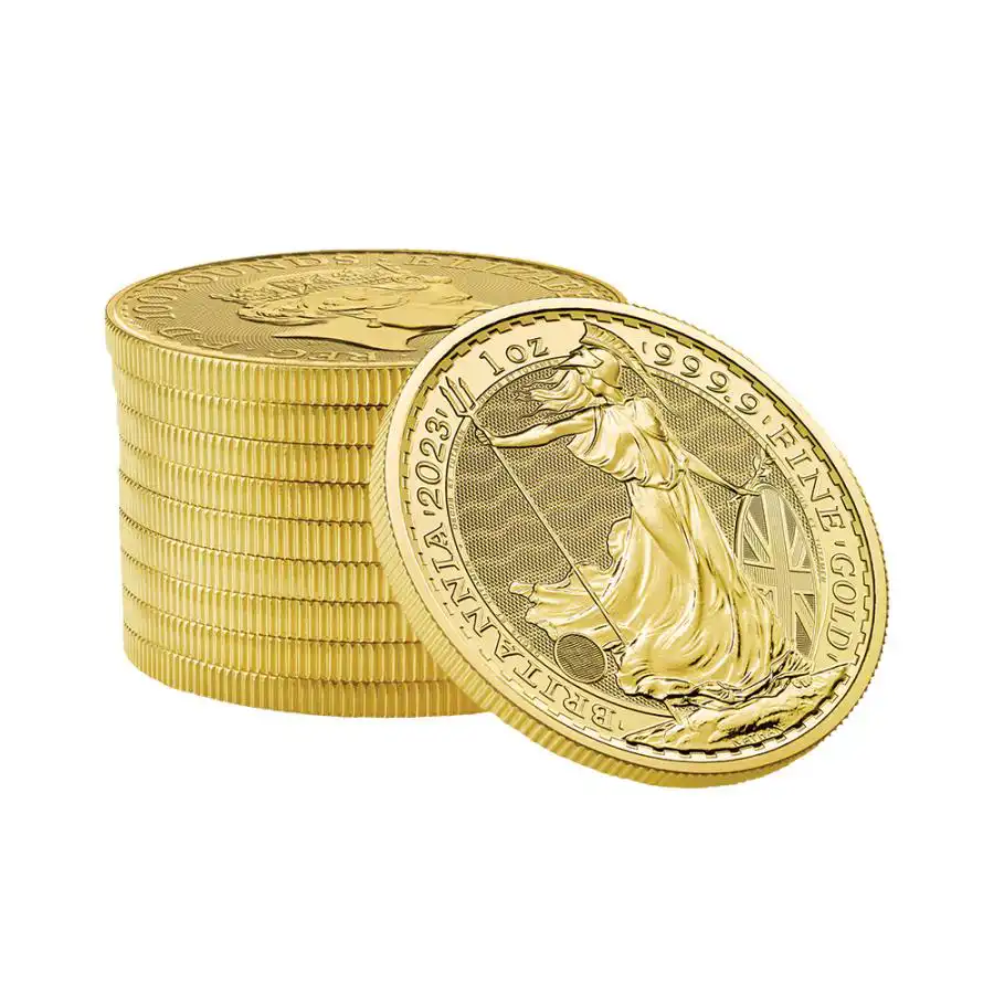 地金型6：2468 イギリス 2023 エリザベス2世 ブリタニア 100ポンド 1オンス 地金型金貨 【1枚】 (コインケース付き)