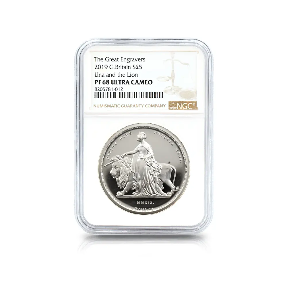 モダンコイン4：6570 2019 エリザベス2世 ウナ＆ライオン 5ポンド2オンス銀貨 NGC PF68UC