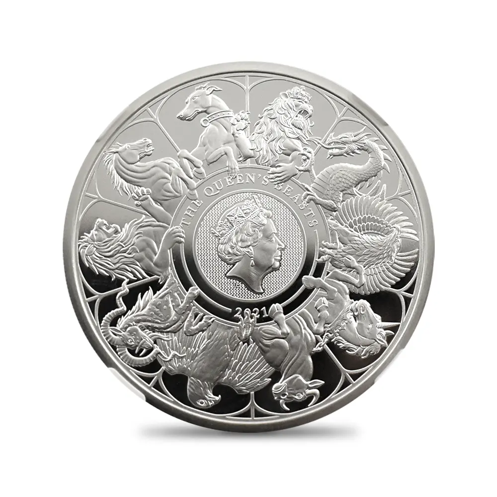 モダンコイン2：6569 2021 エリザベス2世 クイーンズビースト コンプリーター 英国王室の十大守護獣 2ポンド1オンス銀貨 NGC PF70UC