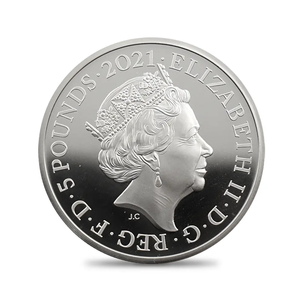 モダンコイン3：6573 2021 エリザベス2世 ゴチッククラウン 5ポンド2オンス銀貨 2枚セット 発行即日鑑定品 NGC PF70UC 箱付き (ポートレートのみ)