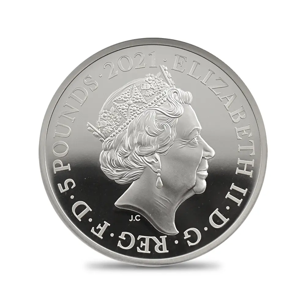 モダンコイン5：6573 2021 エリザベス2世 ゴチッククラウン 5ポンド2オンス銀貨 2枚セット 発行即日鑑定品 NGC PF70UC 箱付き (ポートレートのみ)