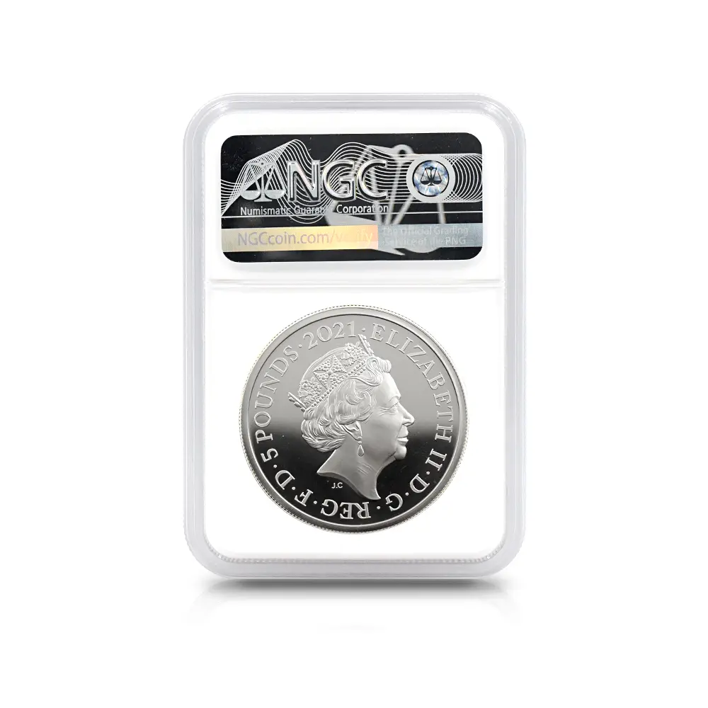 モダンコイン7：6573 2021 エリザベス2世 ゴチッククラウン 5ポンド2オンス銀貨 2枚セット 発行即日鑑定品 NGC PF70UC 箱付き (ポートレートのみ)