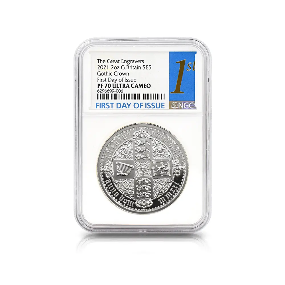 モダンコイン8：6573 2021 エリザベス2世 ゴチッククラウン 5ポンド2オンス銀貨 2枚セット 発行即日鑑定品 NGC PF70UC 箱付き (ポートレートのみ)