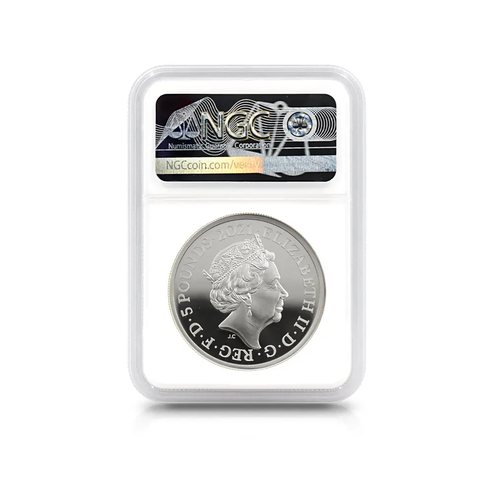 モダンコイン9：6573 2021 エリザベス2世 ゴチッククラウン 5ポンド2オンス銀貨 2枚セット 発行即日鑑定品 NGC PF70UC 箱付き (ポートレートのみ)