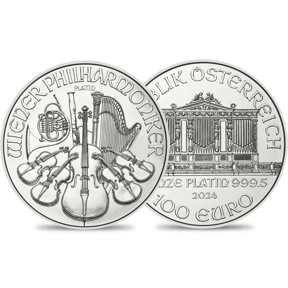 地金型s1：3912 オーストリア 2024 ウィーンフィル 100ユーロ 1オンス プラチナ貨 【ご予約承り品】