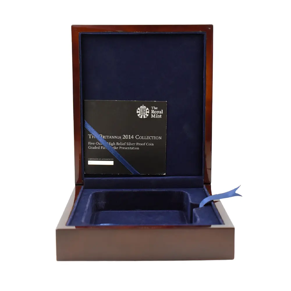 モダンコイン7：6577 2014 エリザベス2世 ブリタニア ハイレリーフ 10ポンド5オンス銀貨 ファースト750ストラック NGC PF70UC 箱付き