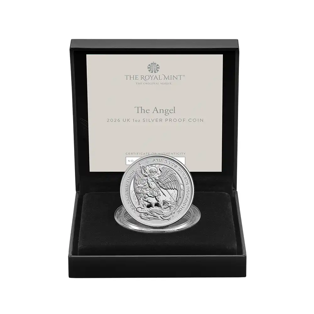 モダンコイン5:6582 2026 チャールズ3世 エンジェル 2ポンド1オンスプルーフ銀貨 未鑑定 箱付き【ご予約承り品】