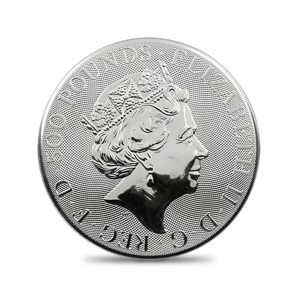 地金型s3：3919 イギリス 2021 エリザベス2世 クイーンズビースト コンプリーター 英国王室の十大守護獣 500ポンド 1キロ(1000g) 地金型銀貨 【1枚】