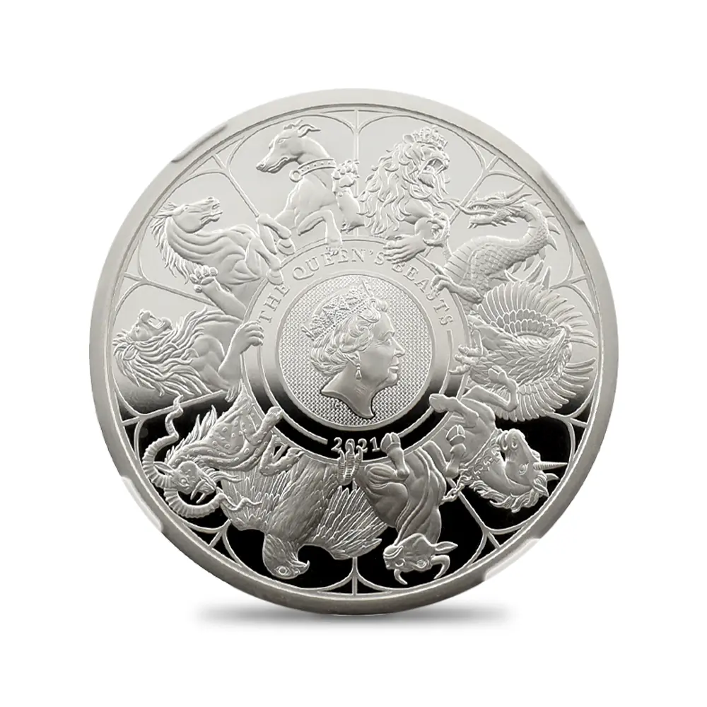 モダンコイン2：6575 2021 エリザベス2世 クイーンズビースト コンプリーター 英国王室の十大守護獣 2ポンド1オンス銀貨 NGC PF69UC