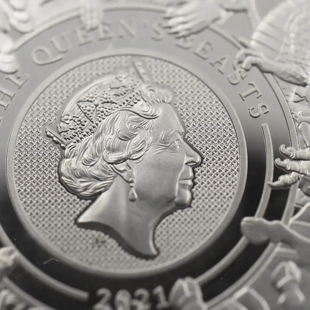 モダンコイン8：6576 2021 エリザベス2世 クイーンズビースト コンプリーター 英国王室の十大守護獣 5ポンド2オンス銀貨 NGC PF70UC