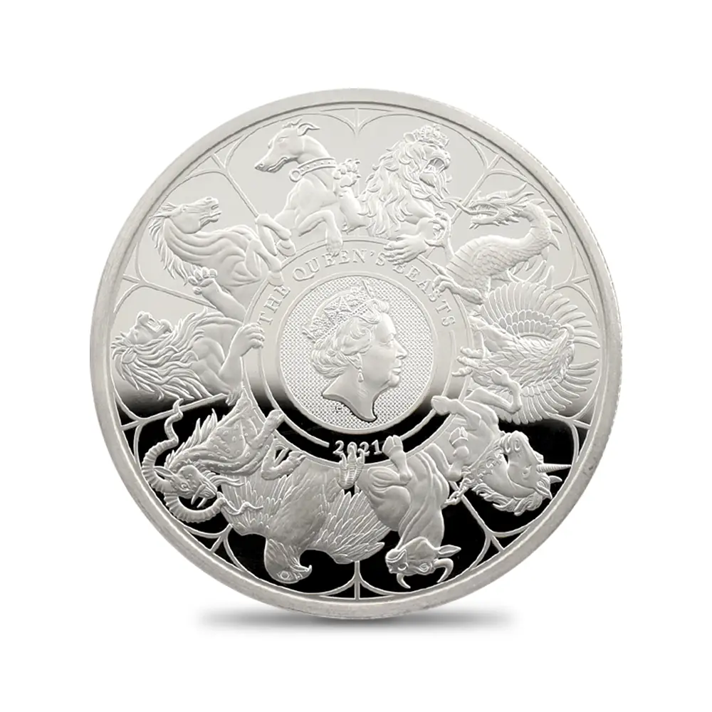 モダンコイン2：6576 2021 エリザベス2世 クイーンズビースト コンプリーター 英国王室の十大守護獣 5ポンド2オンス銀貨 NGC PF70UC