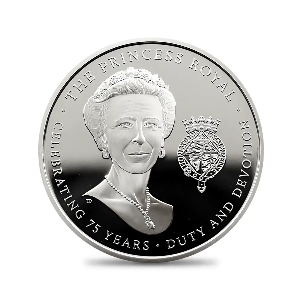 モダンコイン2:5973 2025 チャールズ3世 プリンセスロイヤル・アン王女 誕生75周年記念 5ポンドプルーフ銀貨 未鑑定 箱付き