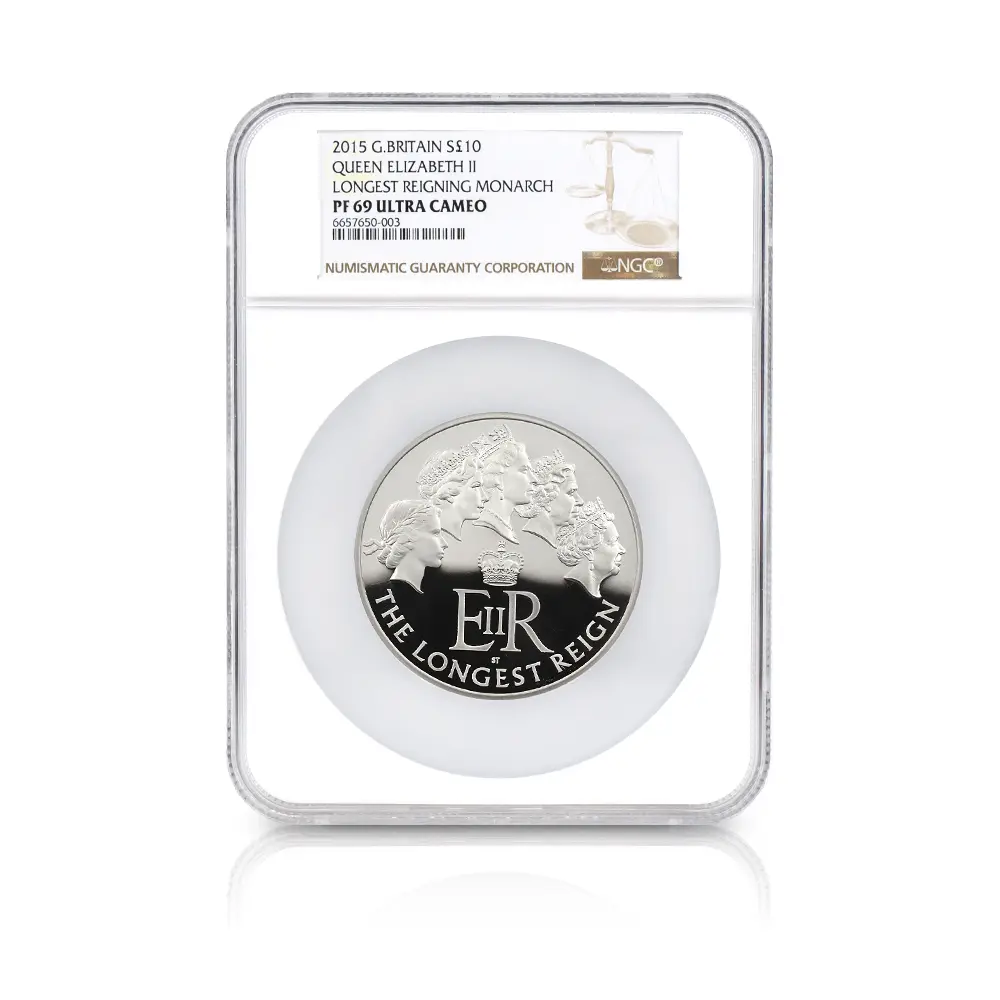 モダンコイン4:6598 2015 エリザベス2世 最長在位記念 10ポンド5オンス銀貨 NGC PF69UC