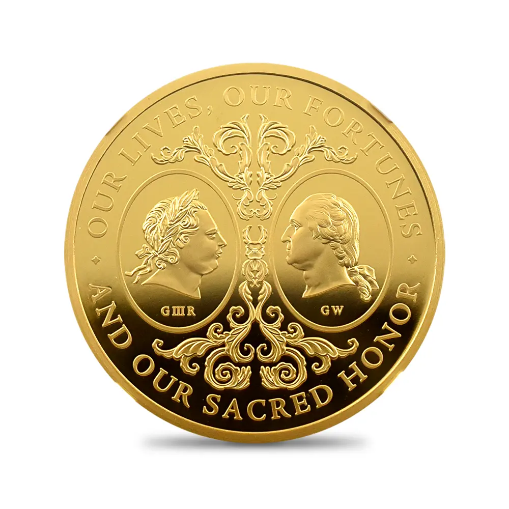 モダンコイン2：6601 2025 チャールズ3世 アメリカ独立戦争250周年 ジョージ3世＆ジョージ・ワシントン 100ポンド1オンス金貨 ファーストリリース NGC PF70UC 箱付き