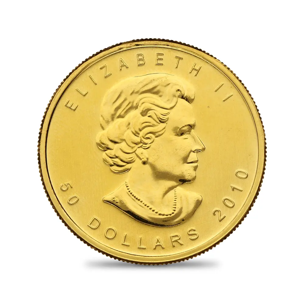 地金型3:6597 カナダ 2010 エリザベス2世 メイプルリーフ 50ドル 1オンス 地金型金貨 【1枚】 (コインケース付き)
