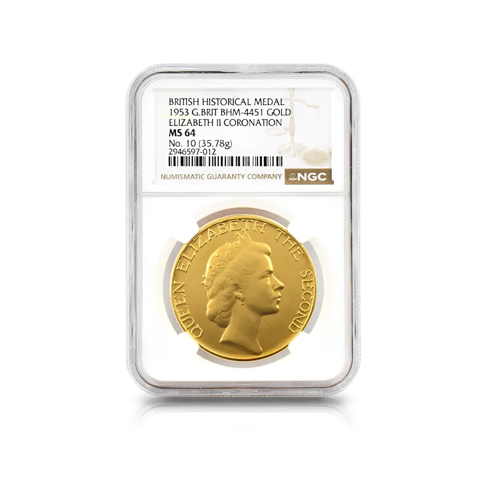 メダル4：6589 1953 エリザベス2世 戴冠記念 金メダル NGC MS64 BHM-4451【No.10】