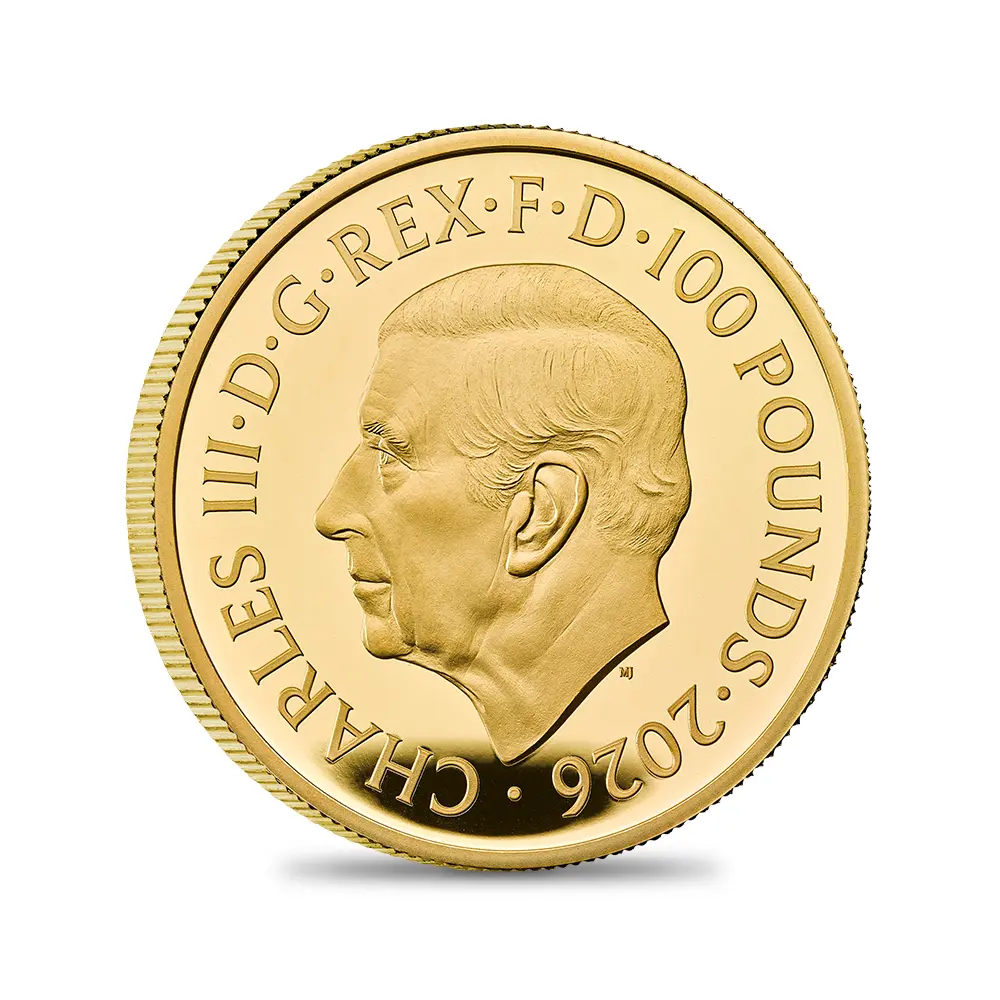 モダンコイン3:6584 2026 チャールズ3世 エンジェル 100ポンド1オンスプルーフ金貨 未鑑定 箱付き【ご予約承り品】