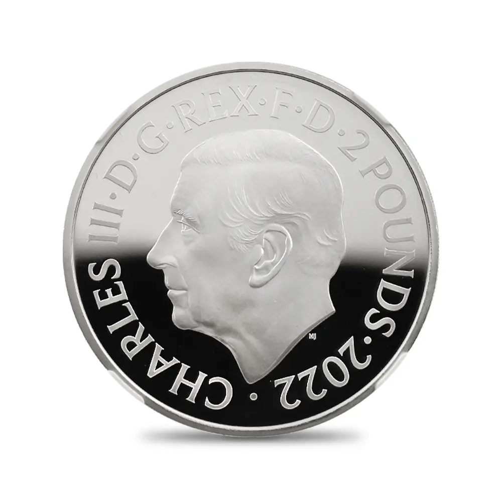 モダンコイン2：6605 2023 チャールズ3世 「第1肖像」発行記念 2ポンド1オンス銀貨2枚セット マーティン・ジェニングス氏直筆サイン入り NGC PF70UC 箱付き