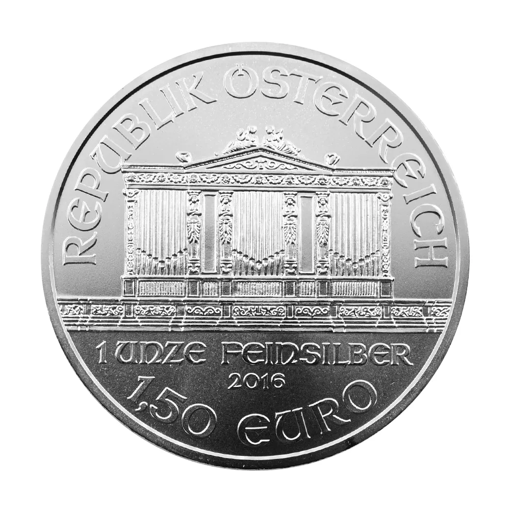 地金型3：3959 オーストリア 2016 ウィーンフィル 150ユーロ 1オンス 銀貨 【1枚】 (コインケース付き)