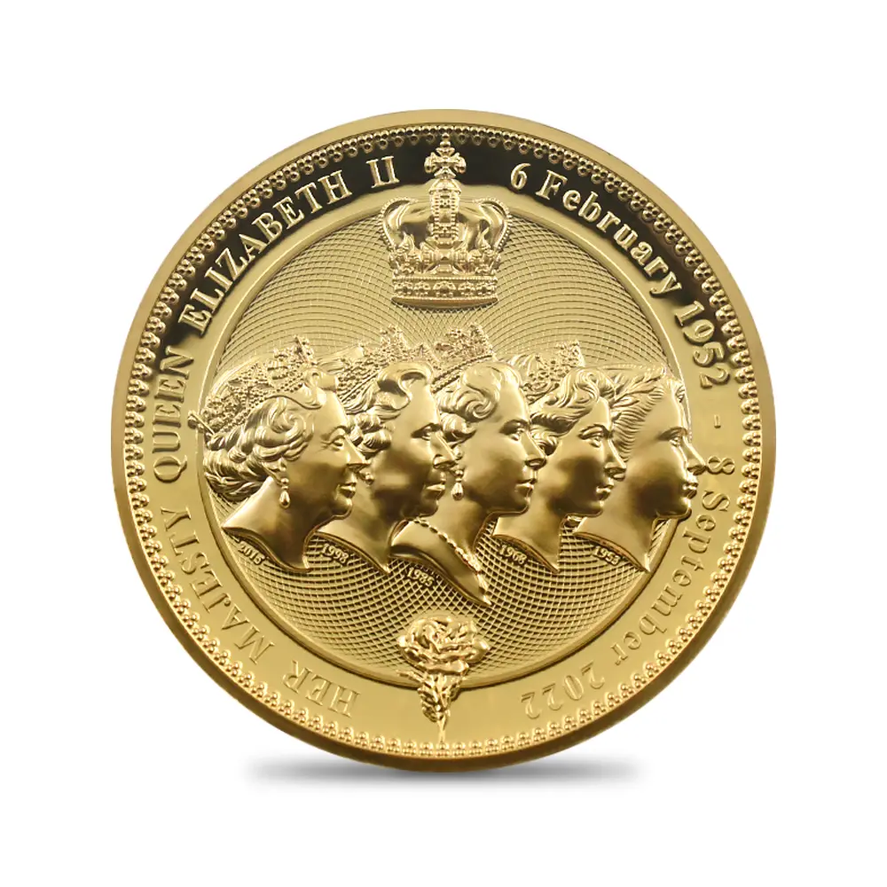 モダンコイン2:6611 ニウエ 2025 チャールズ3世 女王エリザベス2世追悼記念 ハイレリーフ 1ドル金メッキ銅貨 ファーストリリース NGC PF70UC
