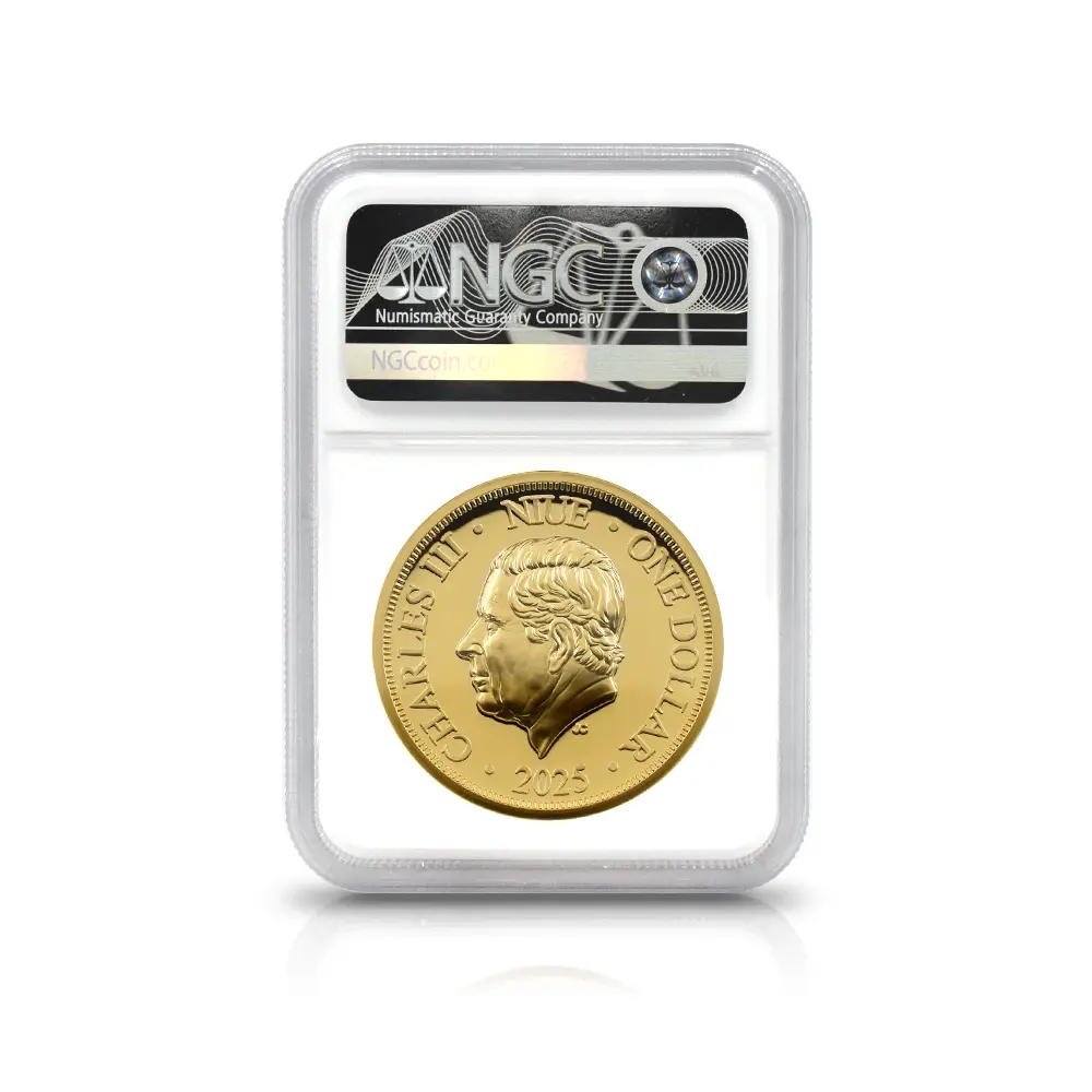モダンコイン5:6612 ニウエ 2025 チャールズ3世 女王エリザベス2世追悼記念 ハイレリーフ 1ドル金メッキ銅貨 ファーストリリース NGC PF69UC