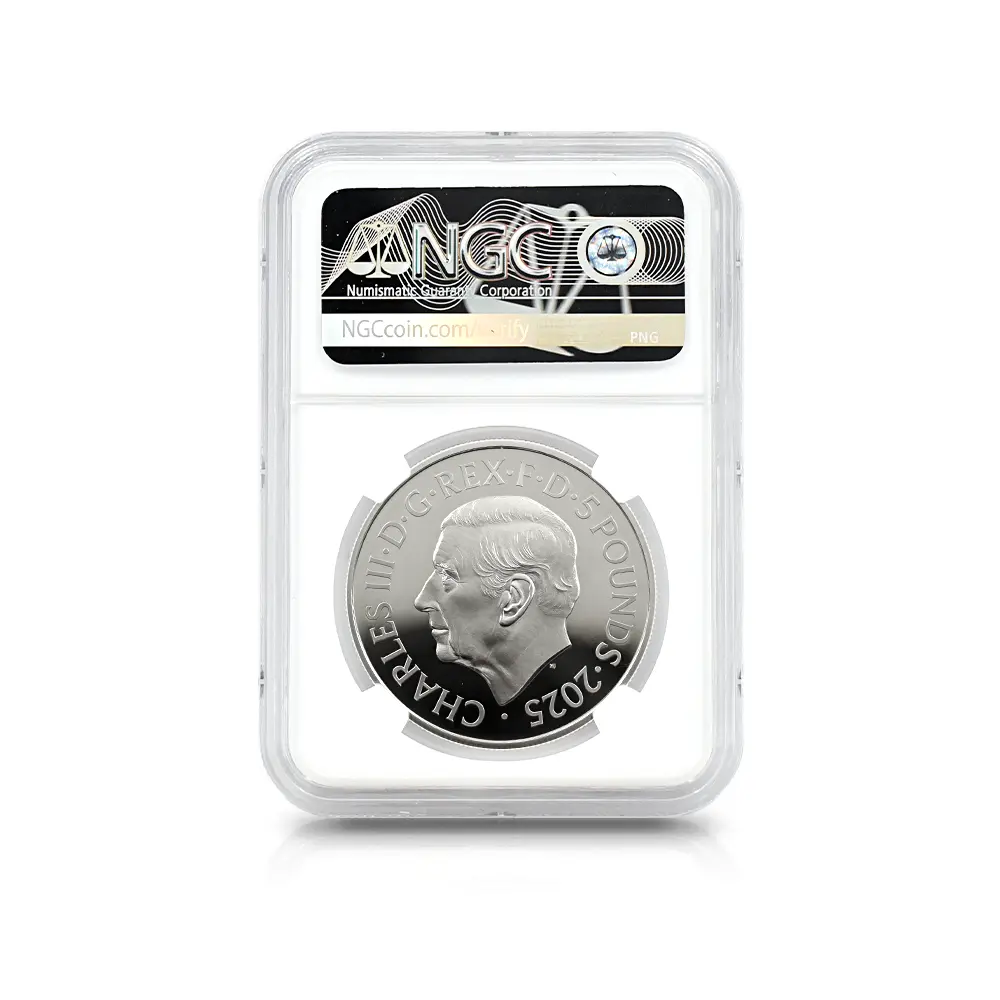 5:6616 2025 チャールズ3世 ロイヤルアームズ 5ポンド銀貨 発行即日鑑定品 NGC PF70UC 箱付き