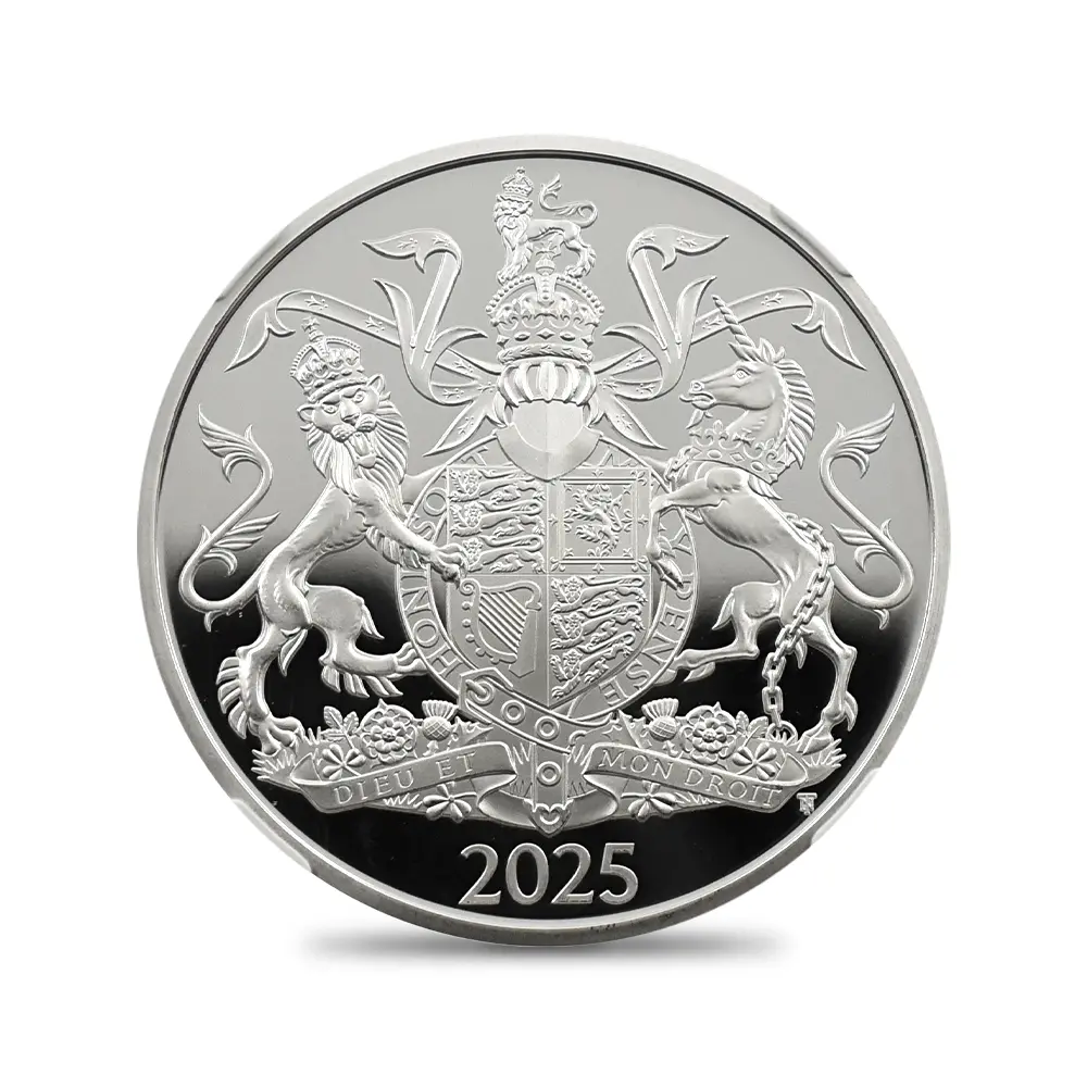 モダンコイン2:6617 2025 チャールズ3世 ロイヤルアームズ 5ポンド銀貨 発行即日鑑定品 NGC PF69UC 箱付き