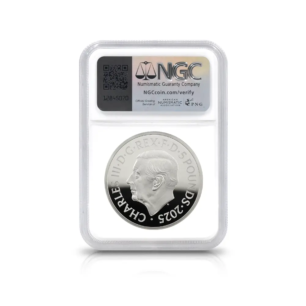 モダンコイン5:6615 2025 チャールズ3世 ミュージックレジェンド第10弾 ジョン・レノン 5ポンド2オンス銀貨 NGC PF70UC 箱付き