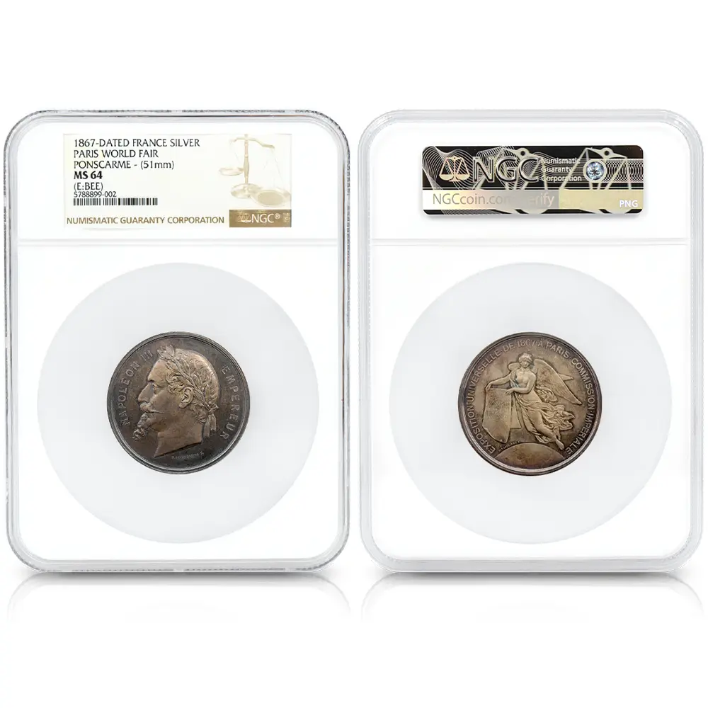 メダル3：5241 フランス 1867 ナポレオン3世 パリ万国博覧会 金・銀・銅メダル 3枚セット NGC MS63-64 箱付き