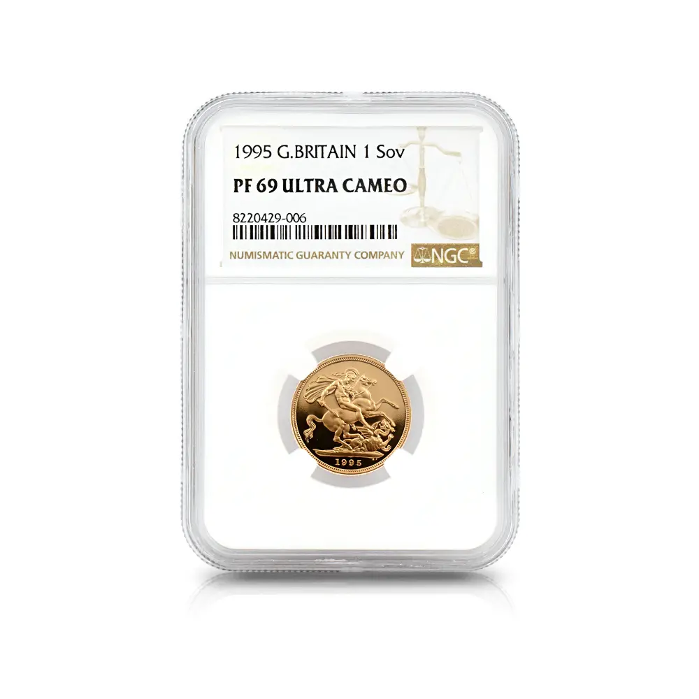 モダンコイン4：6625 1995 エリザベス2世 ミドルエリザベス 聖ジョージ竜退治 ソブリン金貨 NGC PF69UC