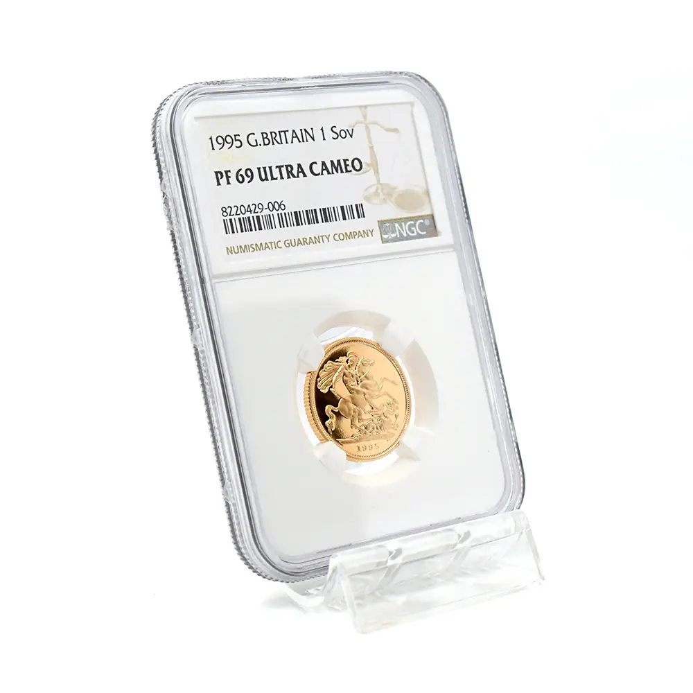 モダンコイン6：6625 1995 エリザベス2世 ミドルエリザベス 聖ジョージ竜退治 ソブリン金貨 NGC PF69UC