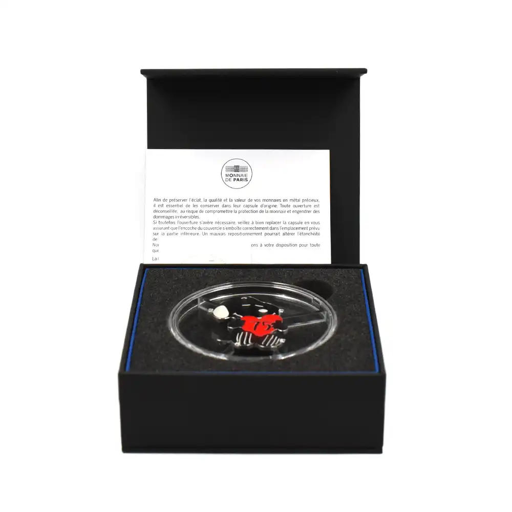 モダンコイン4:6511 フランス 2025 『ピーナッツ』 75周年記念 スヌーピー 10ユーロ スヌーピー型プルーフカラー銀貨 未鑑定 箱付き