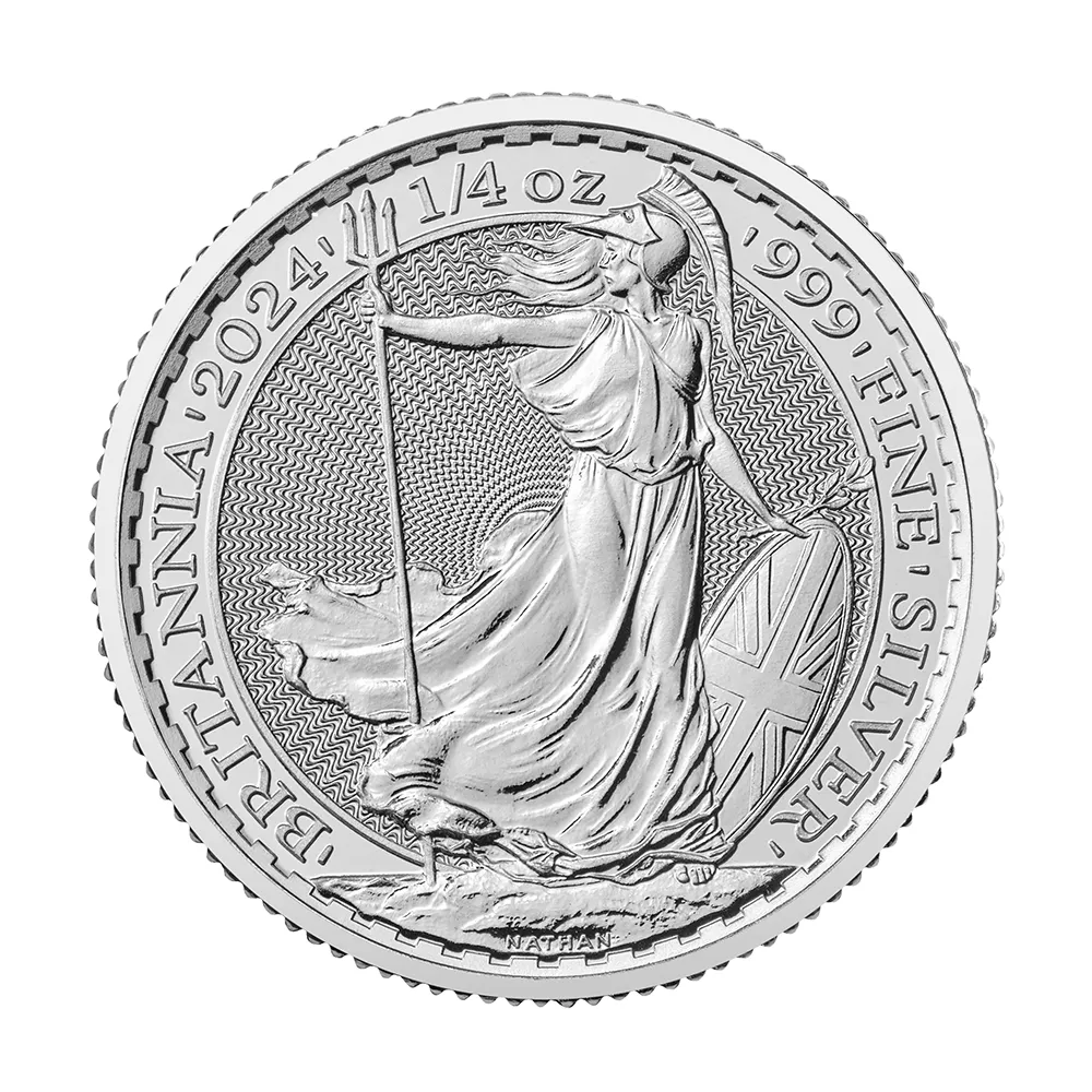 地金型2：3976 イギリス  2024 チャールズ3世 ブリタニア 50ペンス 1/4オンス 銀貨 【19枚】 (コインチューブ付き)