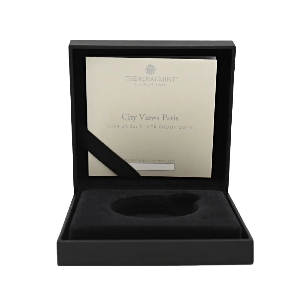 モダンコイン8:6639 2024 チャールズ3世 都市景観シリーズ第3弾 パリ5ポンド2オンス銀貨 発行即日鑑定品 NGC PF70UC 箱付き
