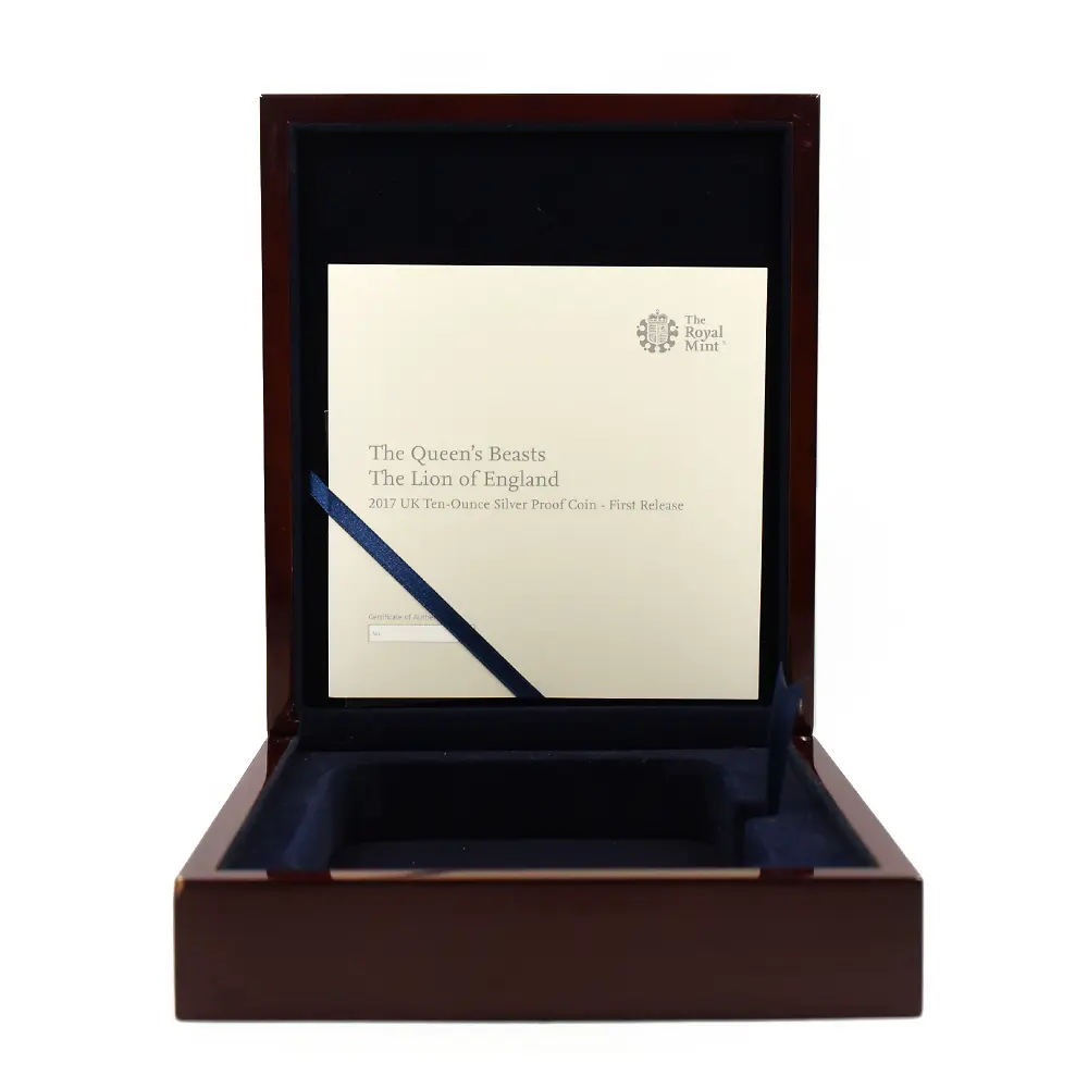 モダンコイン7：6637 2017 エリザベス2世 クイーンズビースト イングランドのライオン 10ポンド10オンス銀貨 ファースト500ストラック NGC PF70UC 箱付き