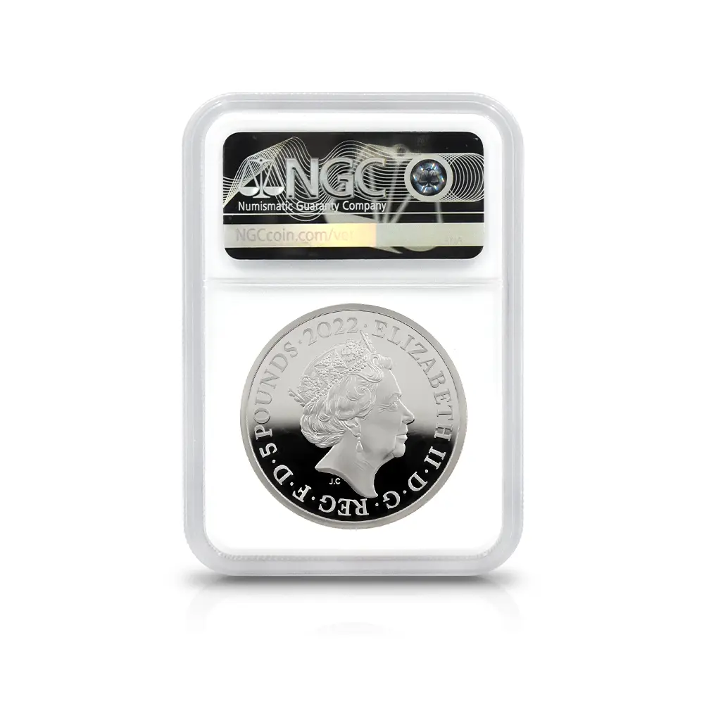 モダンコイン5:6641 2022 エリザベス2世 都市景観シリーズ第1弾 ロンドン 5ポンド2オンス銀貨 発行即日鑑定品 NGC PF70UC 箱付き