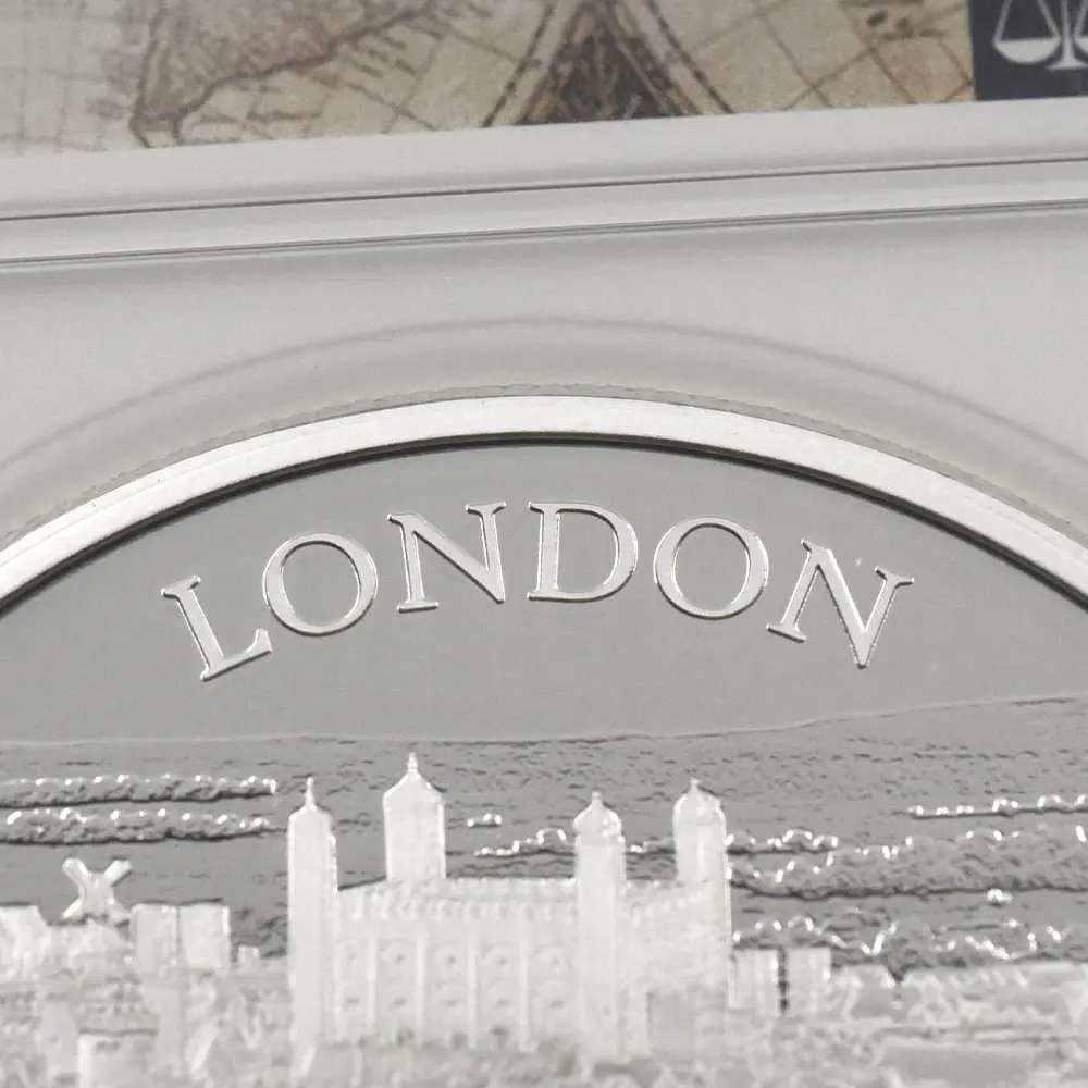 モダンコイン9:6641 2022 エリザベス2世 都市景観シリーズ第1弾 ロンドン 5ポンド2オンス銀貨 発行即日鑑定品 NGC PF70UC 箱付き