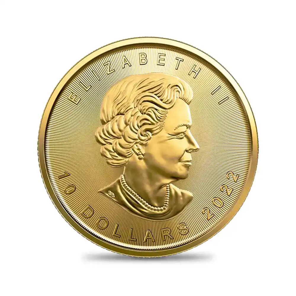 地金型3：2501 カナダ 2022 メイプルリーフ 10ドル 1/4オンス 金貨 【1枚】