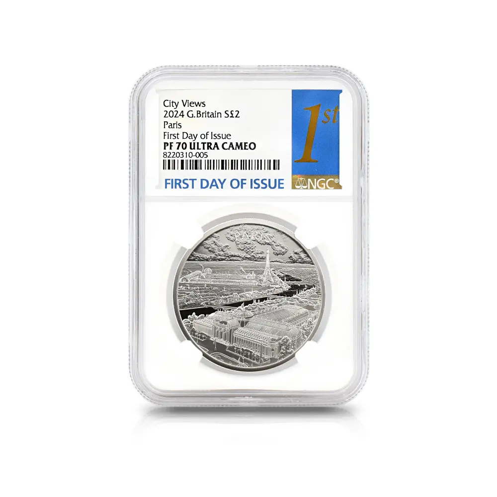 モダンコイン4：6643 2024 チャールズ3世 都市景観シリーズ第3弾 パリ 2ポンド1オンス銀貨 発行即日鑑定品 NGC PF70UC 箱付き