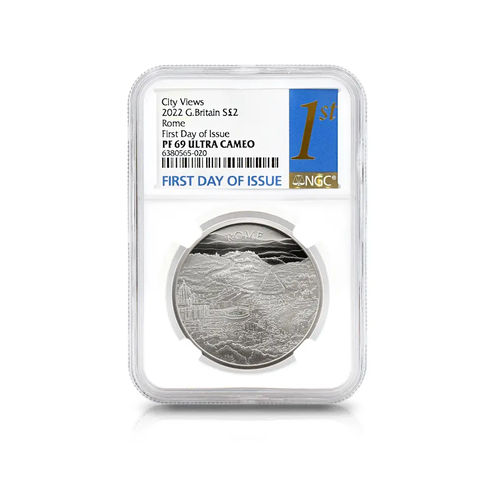 モダンコイン4：6644 2022 エリザベス2世 都市景観シリーズ第2弾 ローマ 2ポンド1オンス銀貨 発行即日鑑定品 NGC PF69UC 箱付き