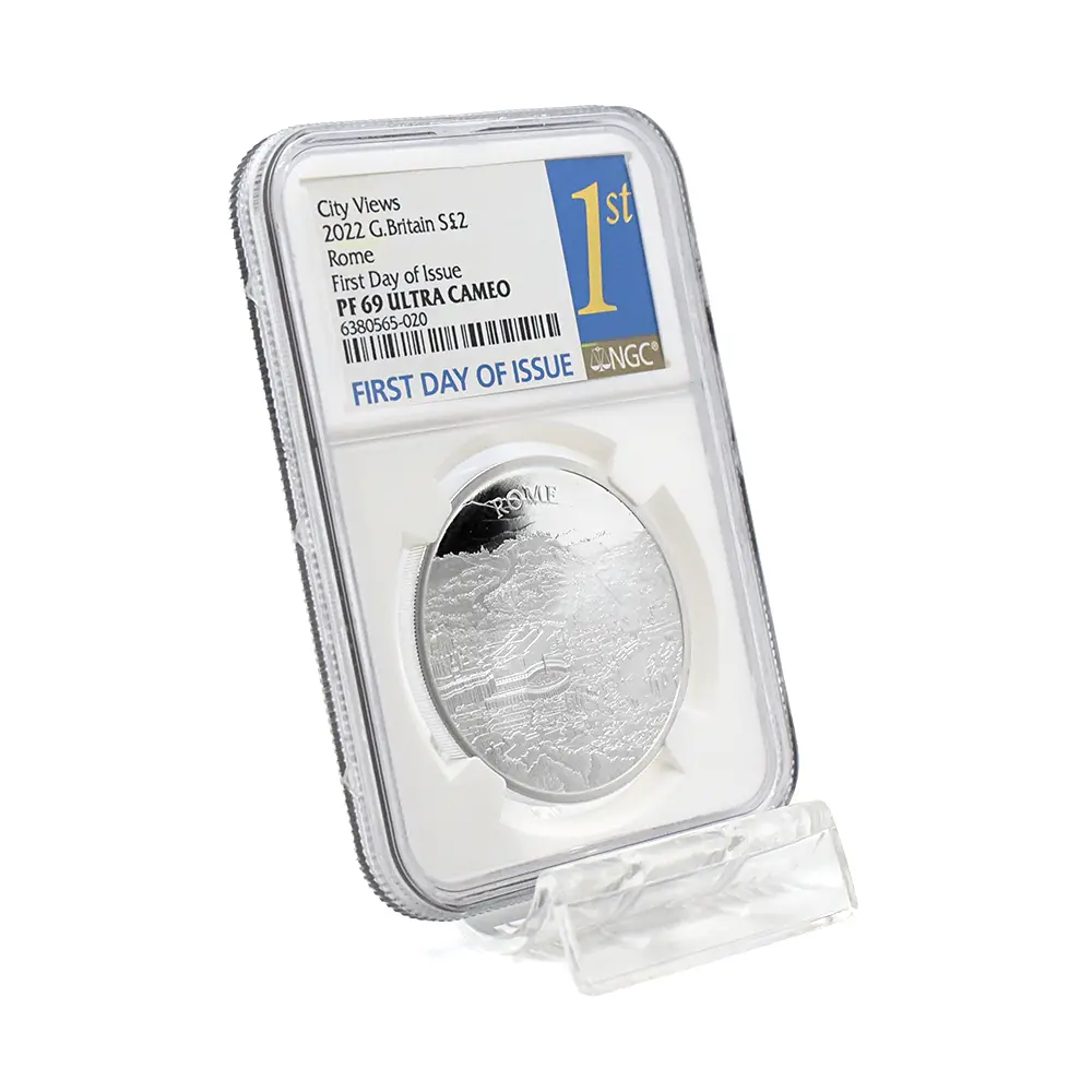 モダンコイン6：6644 2022 エリザベス2世 都市景観シリーズ第2弾 ローマ 2ポンド1オンス銀貨 発行即日鑑定品 NGC PF69UC 箱付き