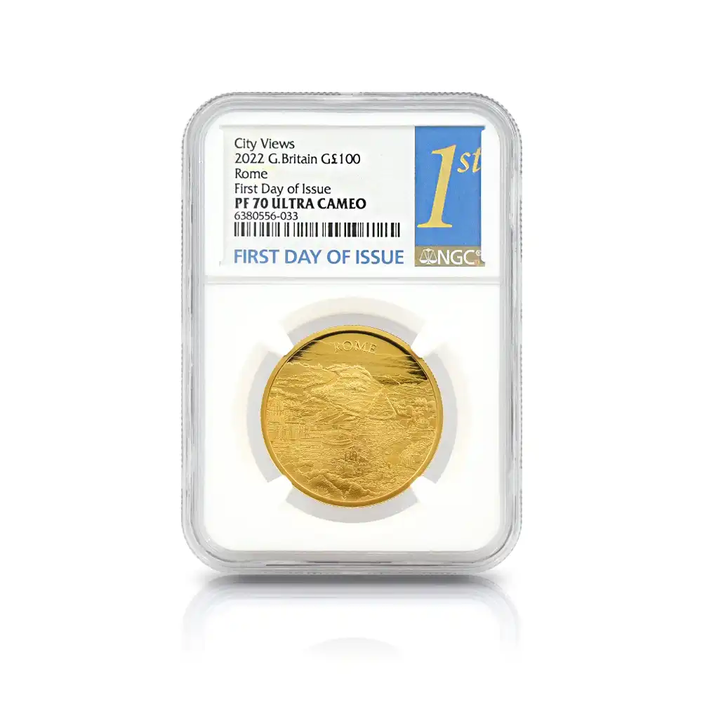 モダンコイン4：6646 2022 エリザベス2世 都市景観シリーズ第2弾 ローマ 100ポンド1オンス金貨 発行即日鑑定品 NGC PF70UC 箱付き
