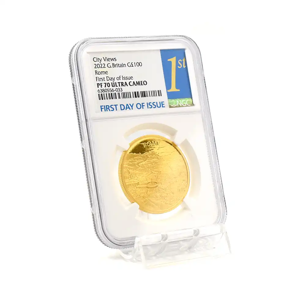 モダンコイン6：6646 2022 エリザベス2世 都市景観シリーズ第2弾 ローマ 100ポンド1オンス金貨 発行即日鑑定品 NGC PF70UC 箱付き