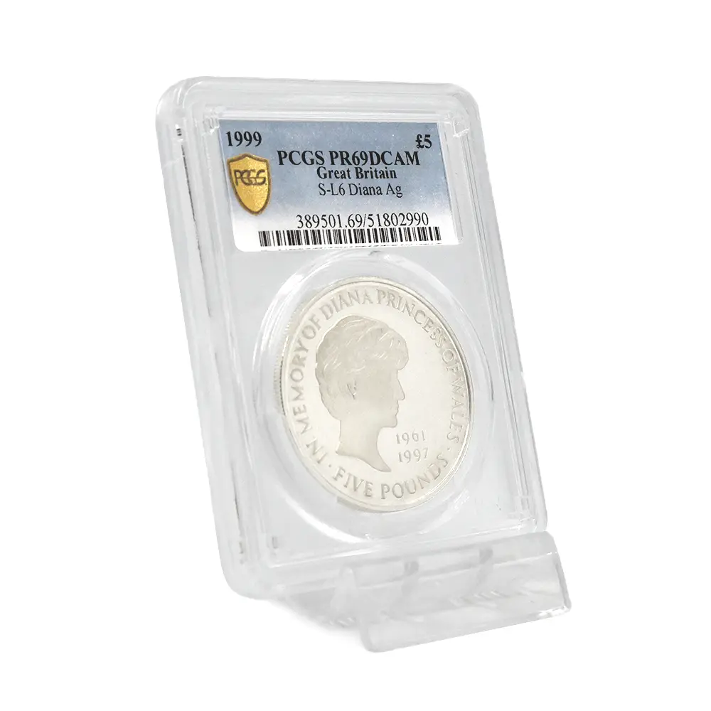 モダンコイン6:6648 1999 エリザベス2世 ダイアナ妃追悼記念 5ポンド銀貨 PCGS PR69DC S-L6 箱付き(外箱なし)