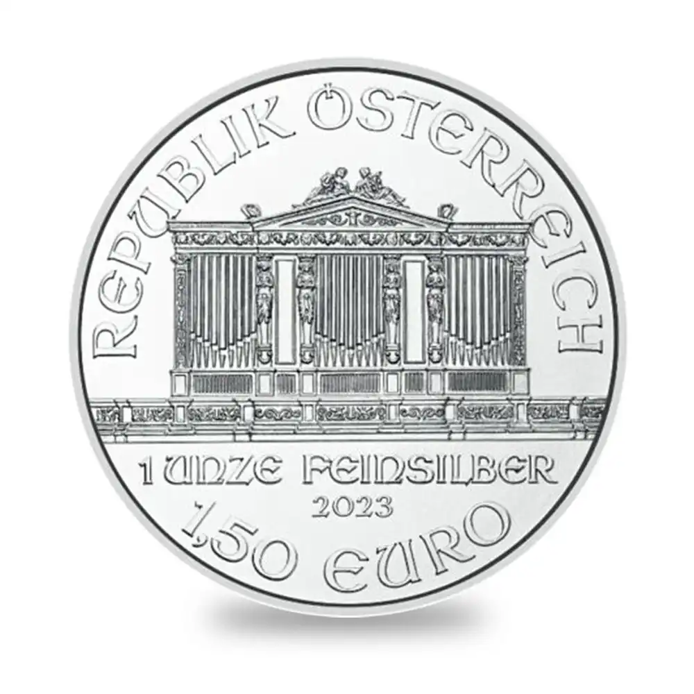 地金型3：2509 オーストリア 2023 ウィーンフィル 1.5ユーロ 1オンス 銀貨 【1枚】 (コインケース付き)