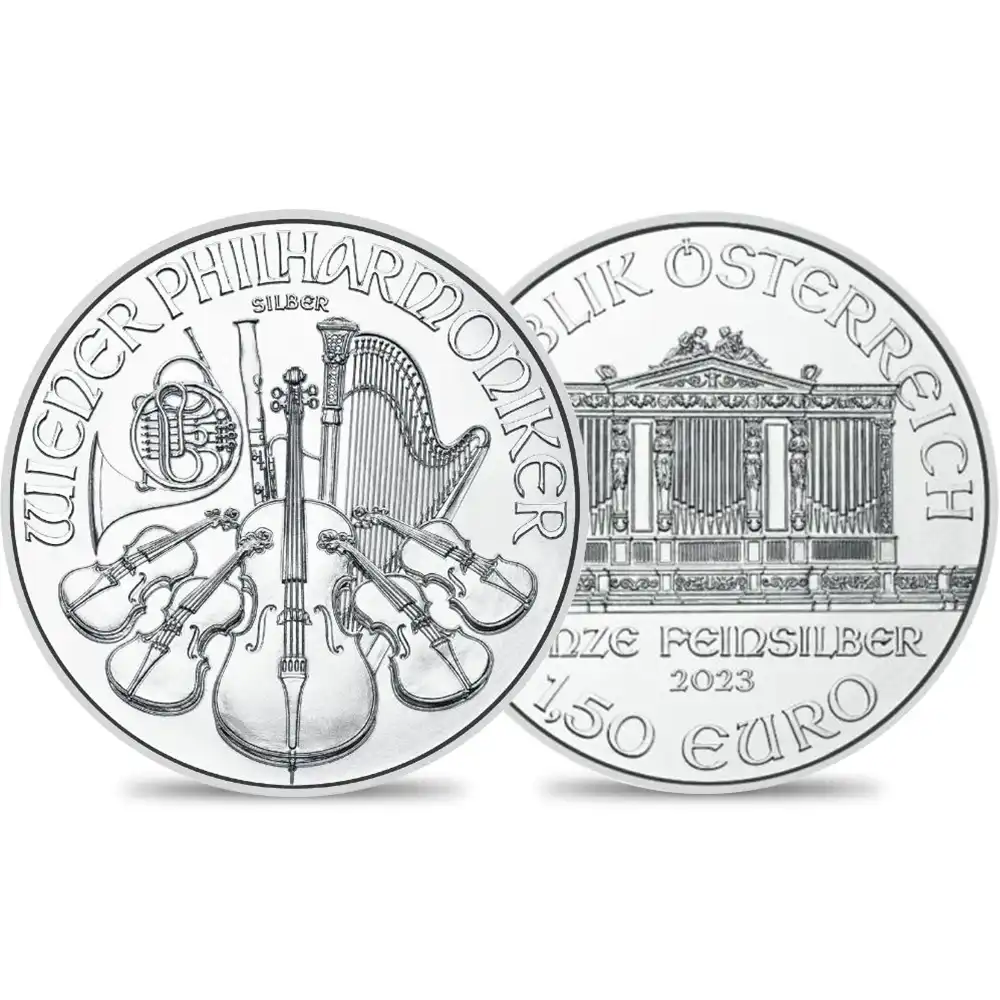 地金型4：2509 オーストリア 2023 ウィーンフィル 1.5ユーロ 1オンス 銀貨 【1枚】 (コインケース付き)